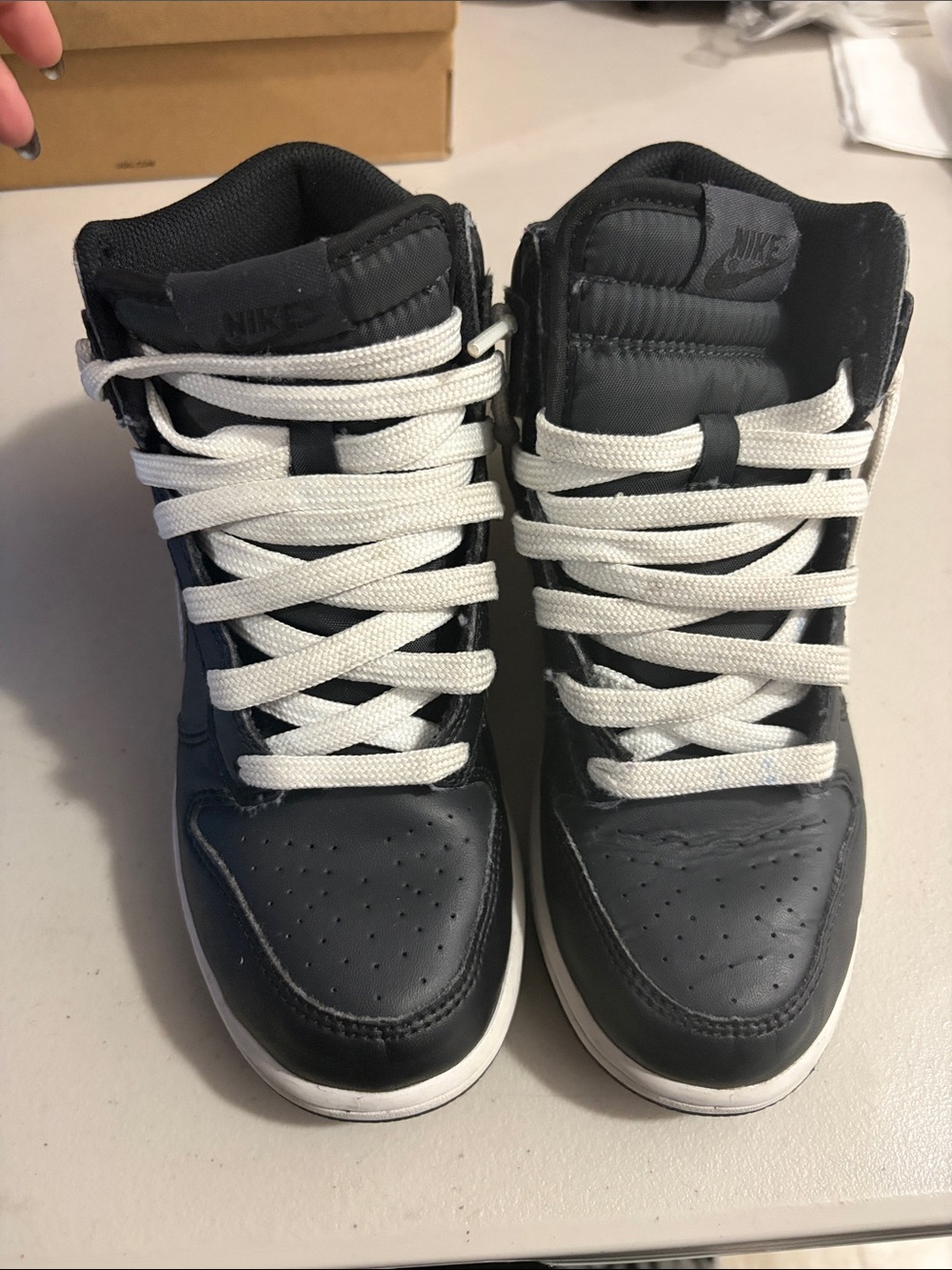 Nike Kids Black and White High-Top Sneakers with White Laces